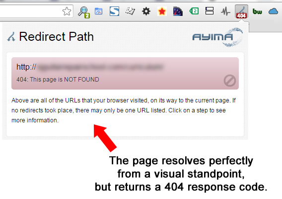 404 Header Response Code in Redirect Path Chrome Extension