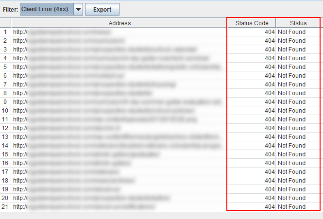 Header Response Codes in Screaming Frog