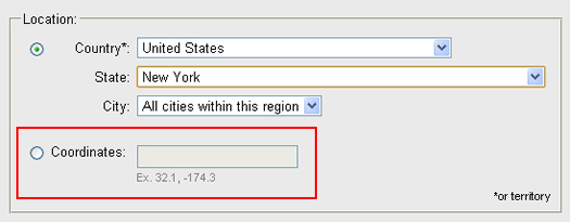 Entering latitude and longitude coordinates in the Google Ad Preview Tool