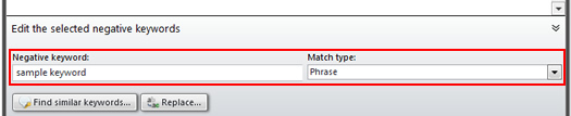 Select a Match Type for a Negative Keyword in adCenter Desktop