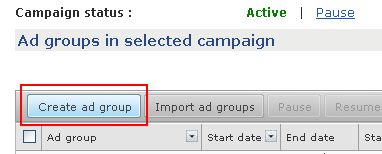 Creating a new ad group in AdCenter.