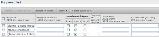 Adding new keywords to an ad group in AdCenter.