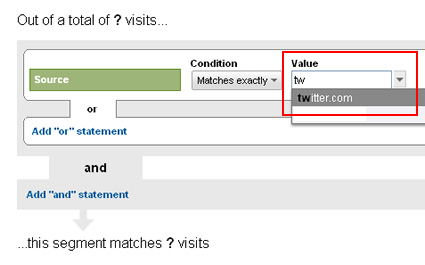 Entering specific traffic sources to define a segment.