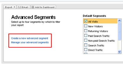 Creating a new advanced segment.