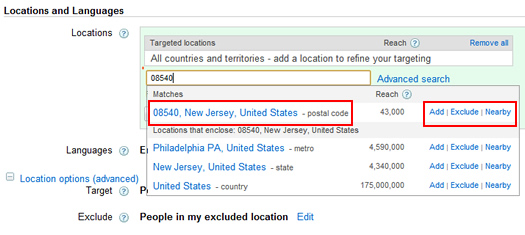 Zip Code Targeting in Google AdWords