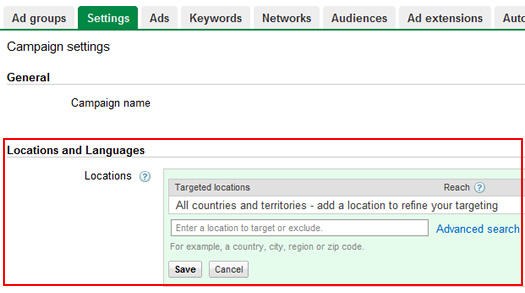 Location Targeting Settings in AdWords