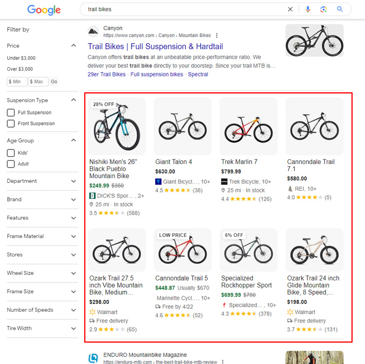 Merchant Listings in Google Search