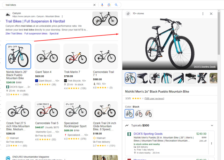 Product data based on clicking a merchant listings in Google Search