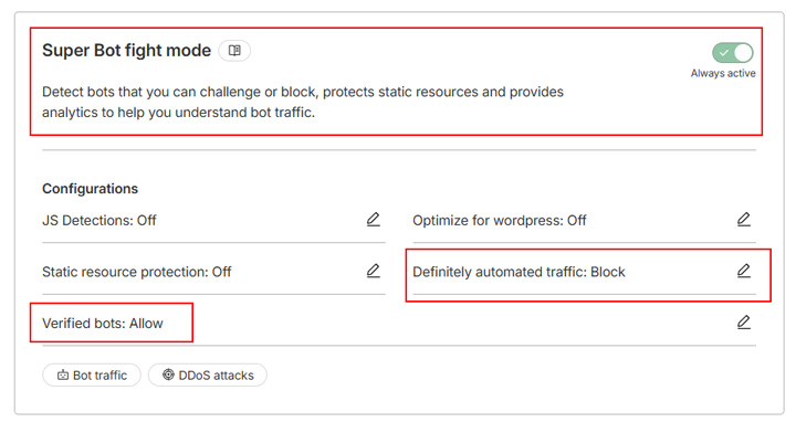 Super bot fight mode in Cloudflare.