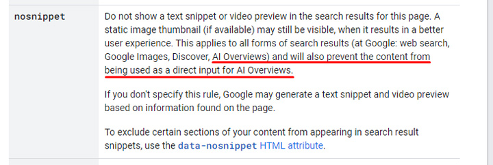 Using nosnippet can hep site owners remove content from Google's AI Overviews.