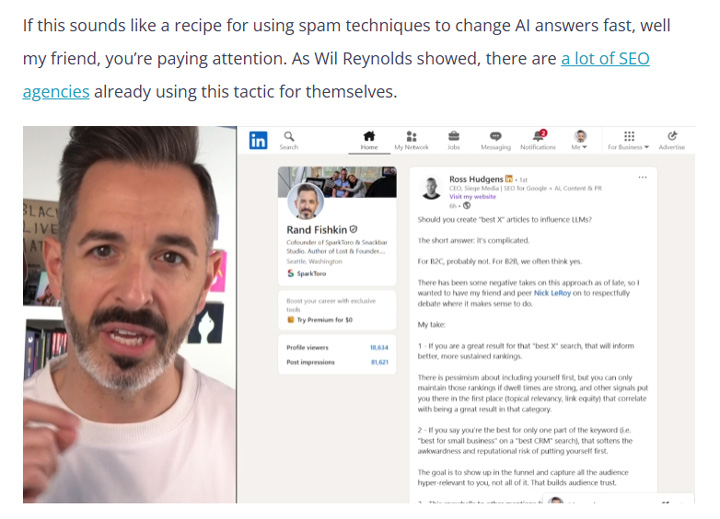 Rand Fishkin covers spam in LLMS.