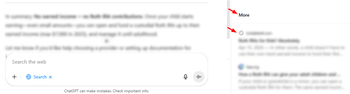 Sites with rendering problems being listed in the "More" section of ChatGPT.