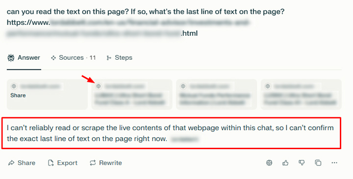 Perplexity having problems finding the content on a page when JavaScript rendering was required.