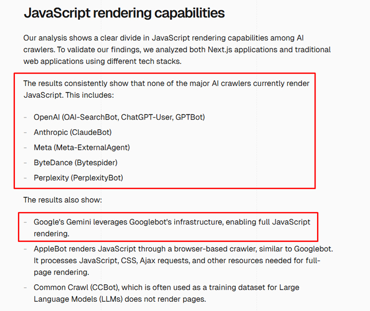 Vercel study about JavaScript rendering problems with AI chatbots like ChatGPT, Perplexity, Claude, and others.