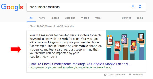 Example of a featured snippet. 