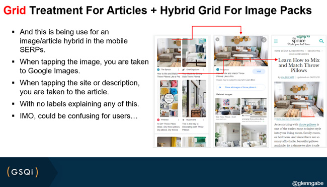 Hybrid grid treatment for images and articles in Google Search