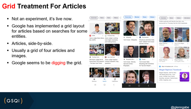 The Grid Treatment in Google for articles and images