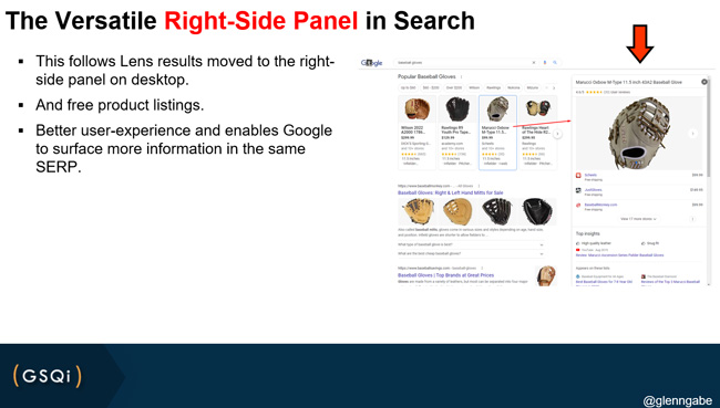 Google testing showing product results in the right-side panel