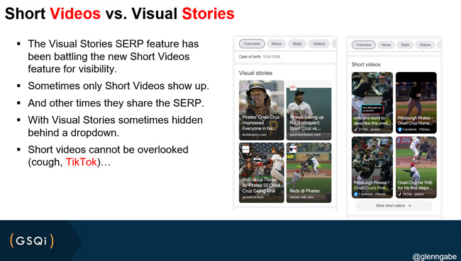 Short videos versus Visual Stories in the Google SERPs