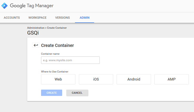 Create a container for AMP in Google Tag Manager.