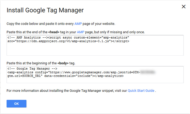 Install GTM code on AMP urls.