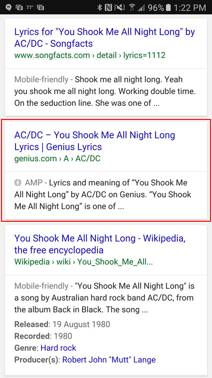 AMP in the search results