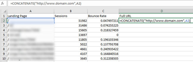 Finalizing Landing Pages with Concatenation in Excel