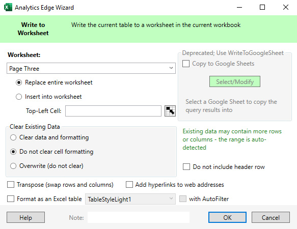 Writing the final data to a worksheet in Analytics Edge