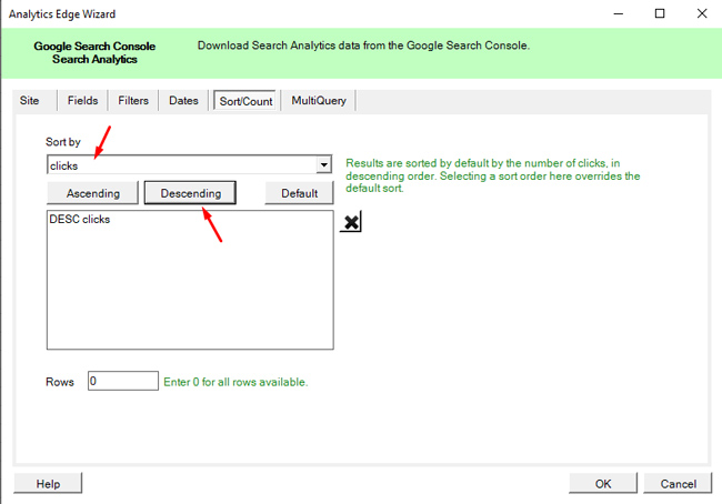 Choose a sort order in Analytics Edge in Excel