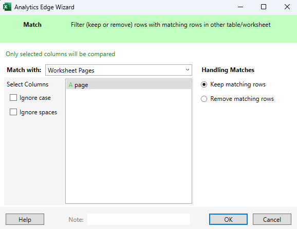 Match settings in Analytics Edge