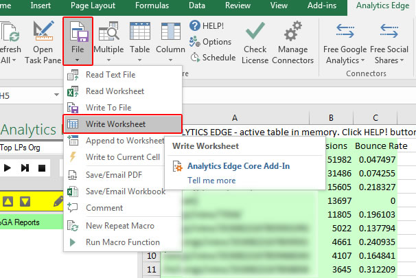 Write Worksheet in Analytics Edge