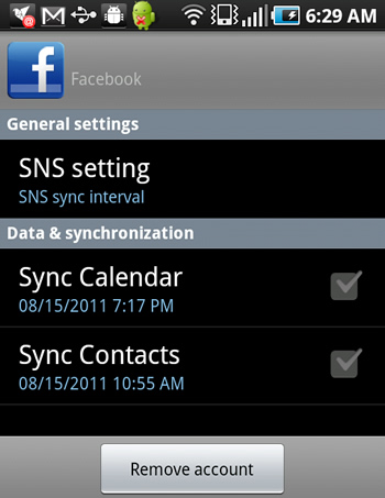 Facebook Sync Options on Android