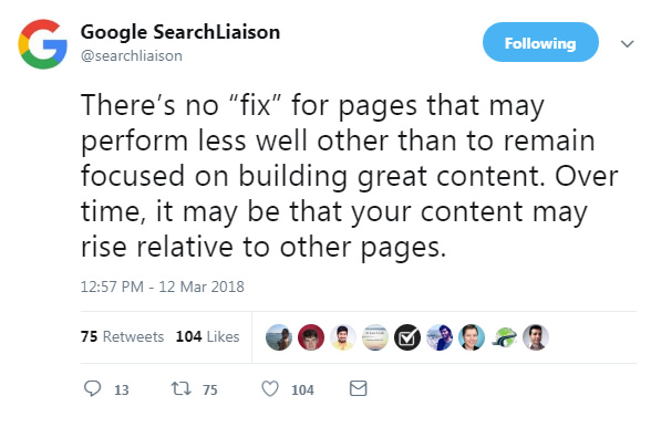 Google's advice for March and April 2018 google algorithm updates.