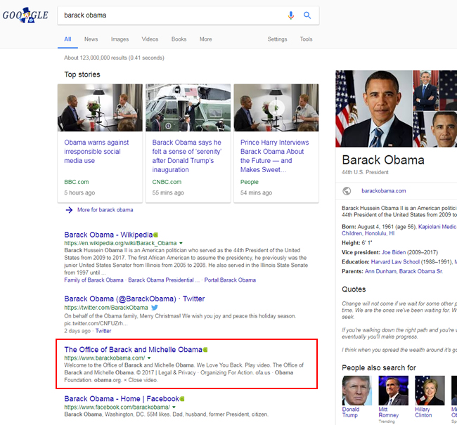 Barack Obama's site dropping after algorithm update. 