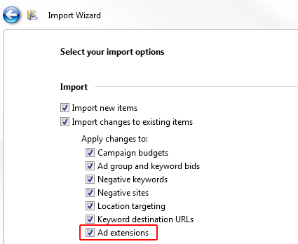 Importing Sitelink Extensions in Bing Ads Editor