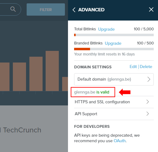 Validating the changes in bitly for a short domain name.