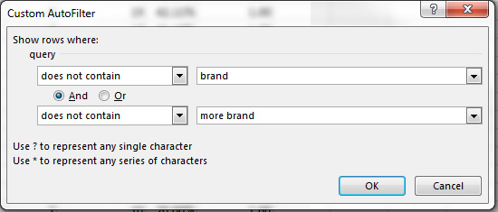 Filtering out brand queries in Excel. 