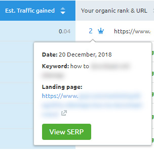 Viewing the SERP snapshot for featured snippets in SEMrush.