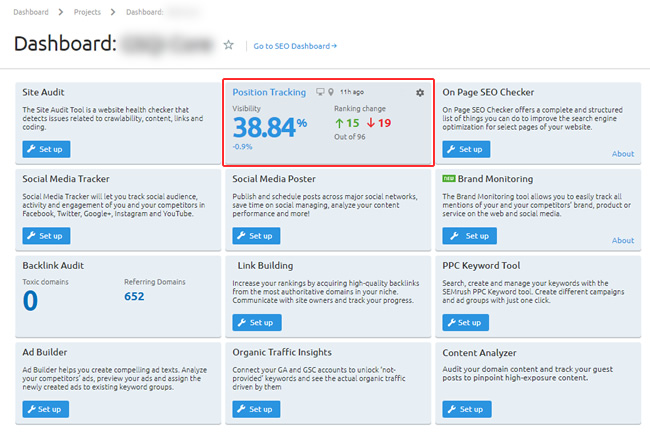 Projects in SEMrush.