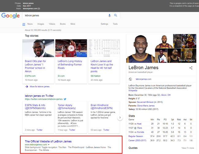 Lebron James ranking #1 before the update. 