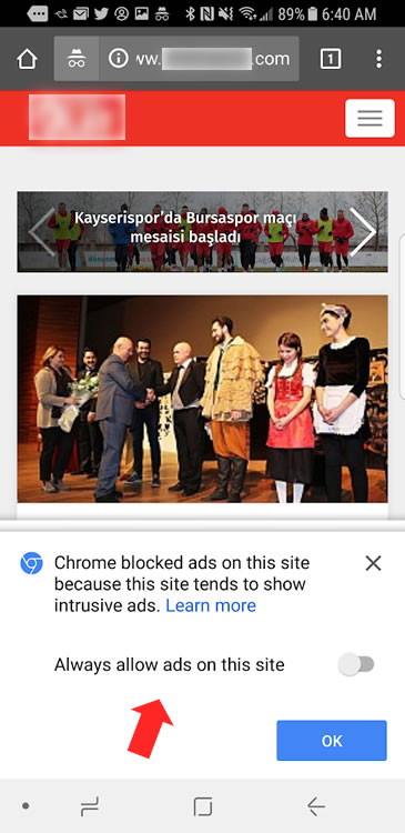 Ads being blocked in the stable version of Chrome for Android.