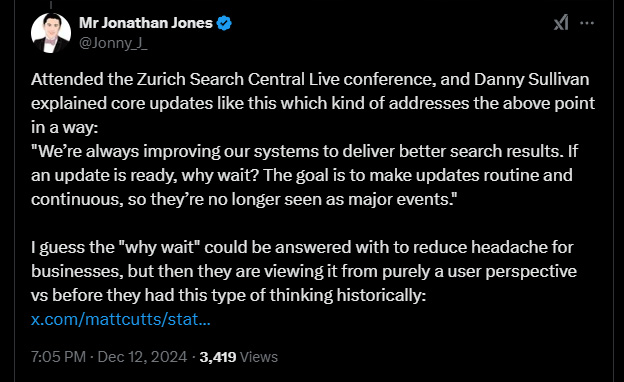 Mark Zuckerberg talks classifiers, trust, and algorithmic collateral damage (and it relates to Google algorithm updates) Tweet about the Search Central Live event in Zurich, where Google explained that core updates will be rolled out more frequently.