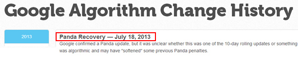 The Last Confirmed Panda Update in July 2013