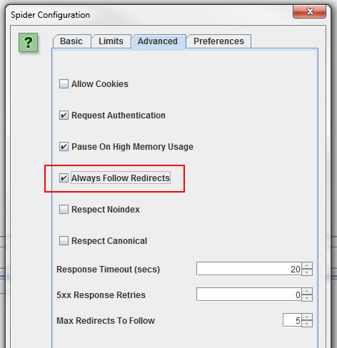 Following Redirects in Screaming Frog