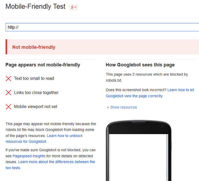 Running New URLs Through Google's Mobile-Friendly Test