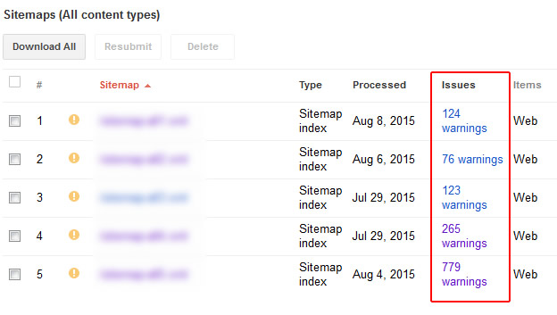 Checking XML Sitemap Warnings in Google Search Console