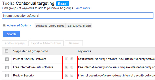 Exapnding ad groups in the Contextual Targeting Tool