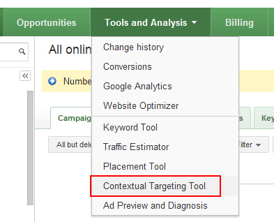 Find the Contextual Targeting Tool in AdWords