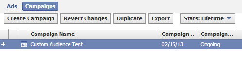 Creating a New Facebook Campaign