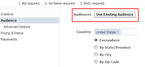 Use Existing Audience in Facebook Ads